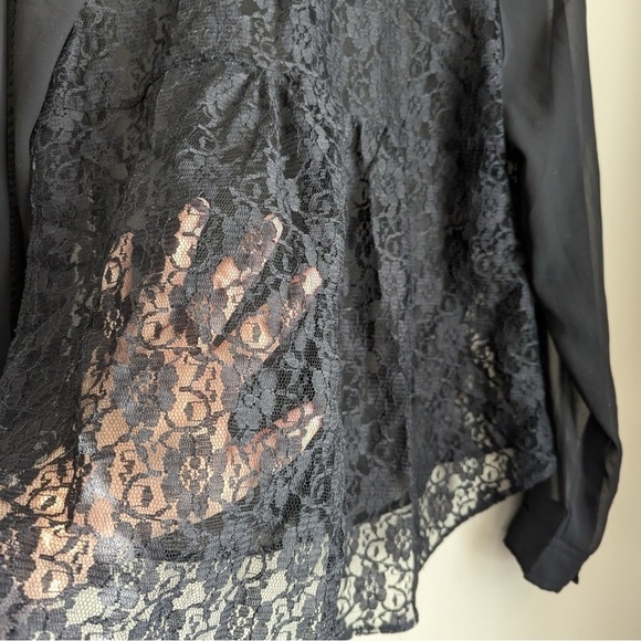 Frenchi Black Sheer Lace Button Up Blouse - Picture 5 of 6